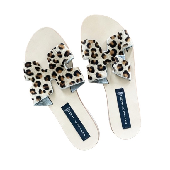NWOT Steve Madden Greece Cheetah Print Leather Slides Sandals - Picture 1 of 9